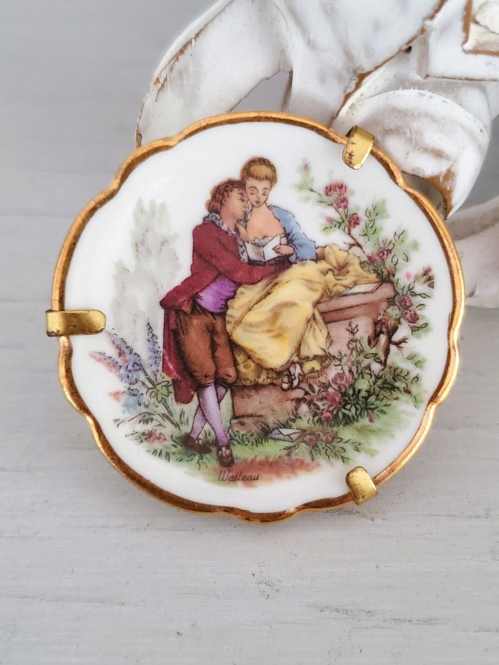 Limoges Porcelain Miniature Plate Brooch Made in France